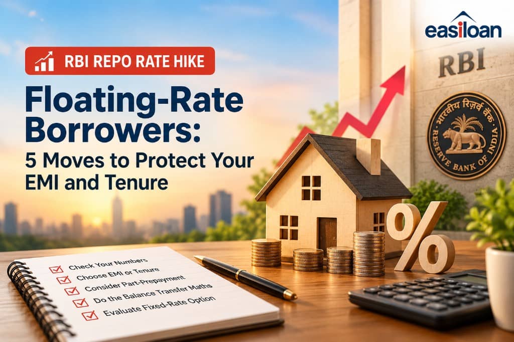 Checklist for floating-rate borrowers after an RBI repo rate hike: check your numbers, choose EMI or tenure, consider part-prepayment, compare a balance transfer, and evaluate a fixed-rate option